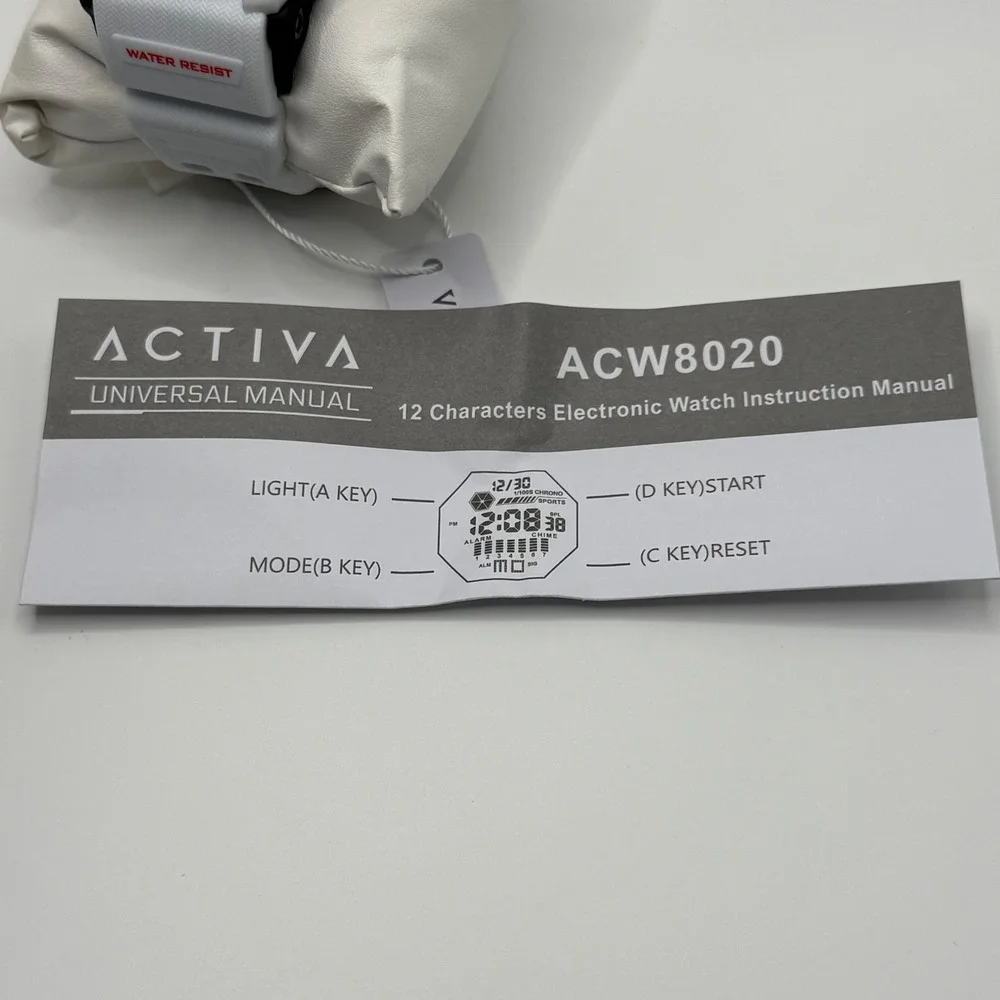 Activa Mens Digital Sports Watch White Red Resin Strap ACW8020-012 New